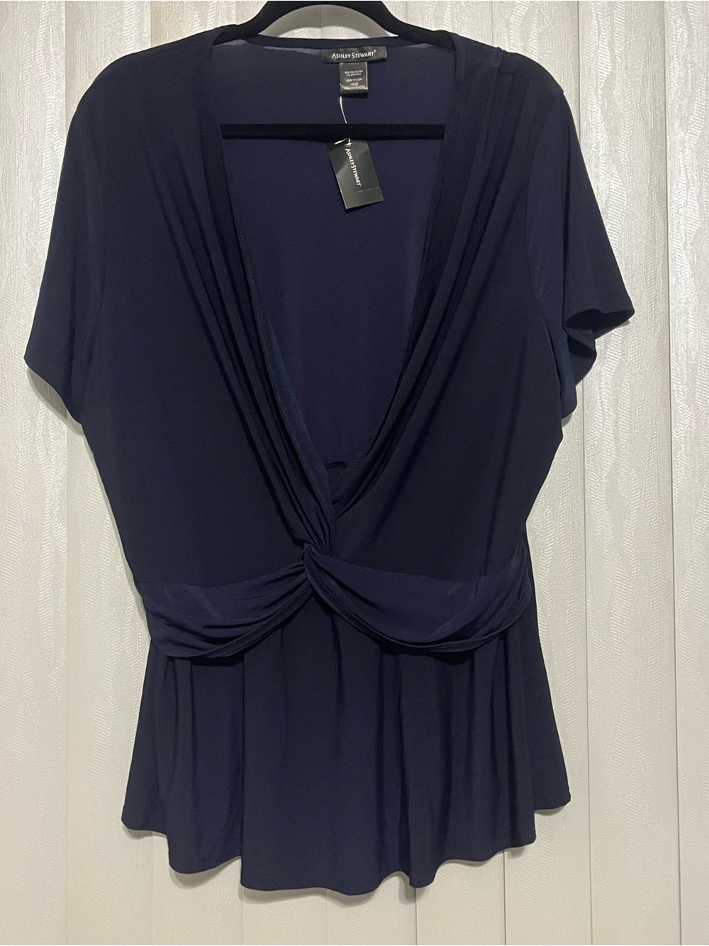 Ashley Stewart Deep Navy Twist-Knot V-Neck Blouse